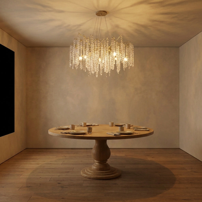 Liora Crystal Cascade Chandelier lit at night
