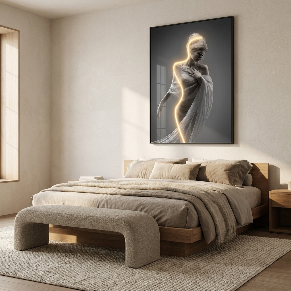 Seraph wall art styled in a bedroom