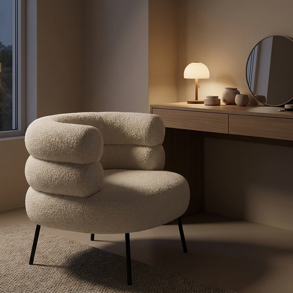 Seren vanity stool, lit at night