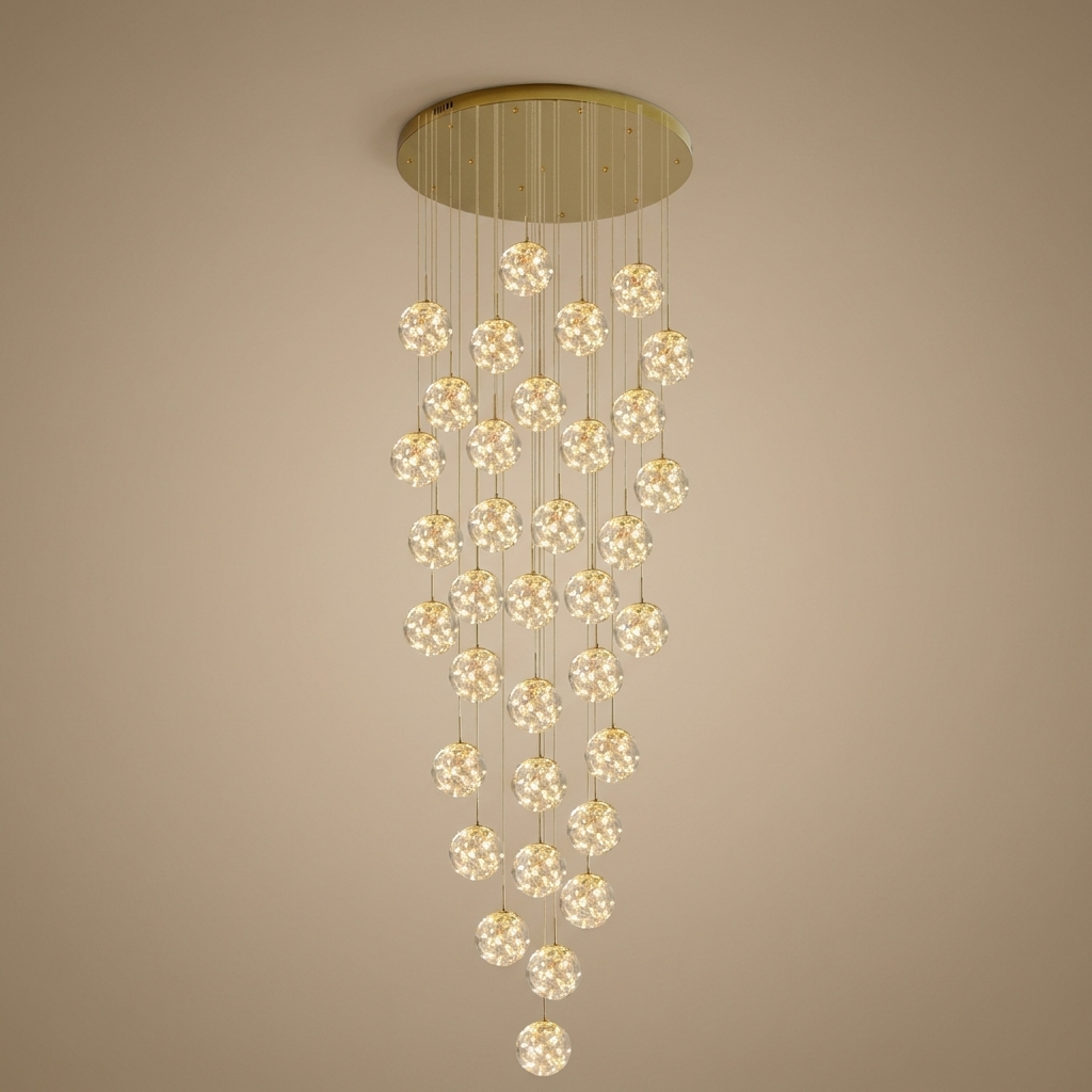 Severin cluster chandelier, 50 orbs