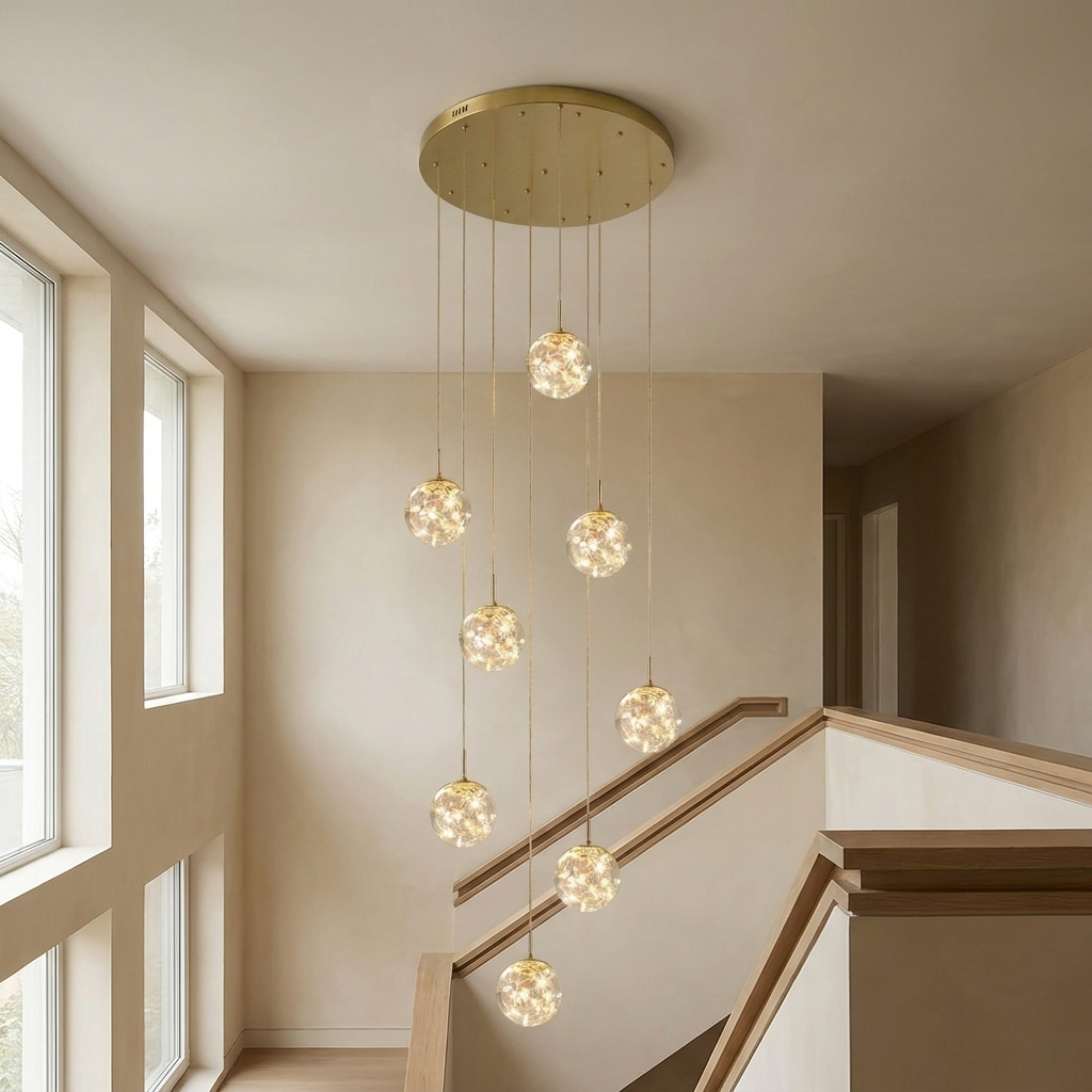 Severin Cluster Chandelier styled in a stairwell