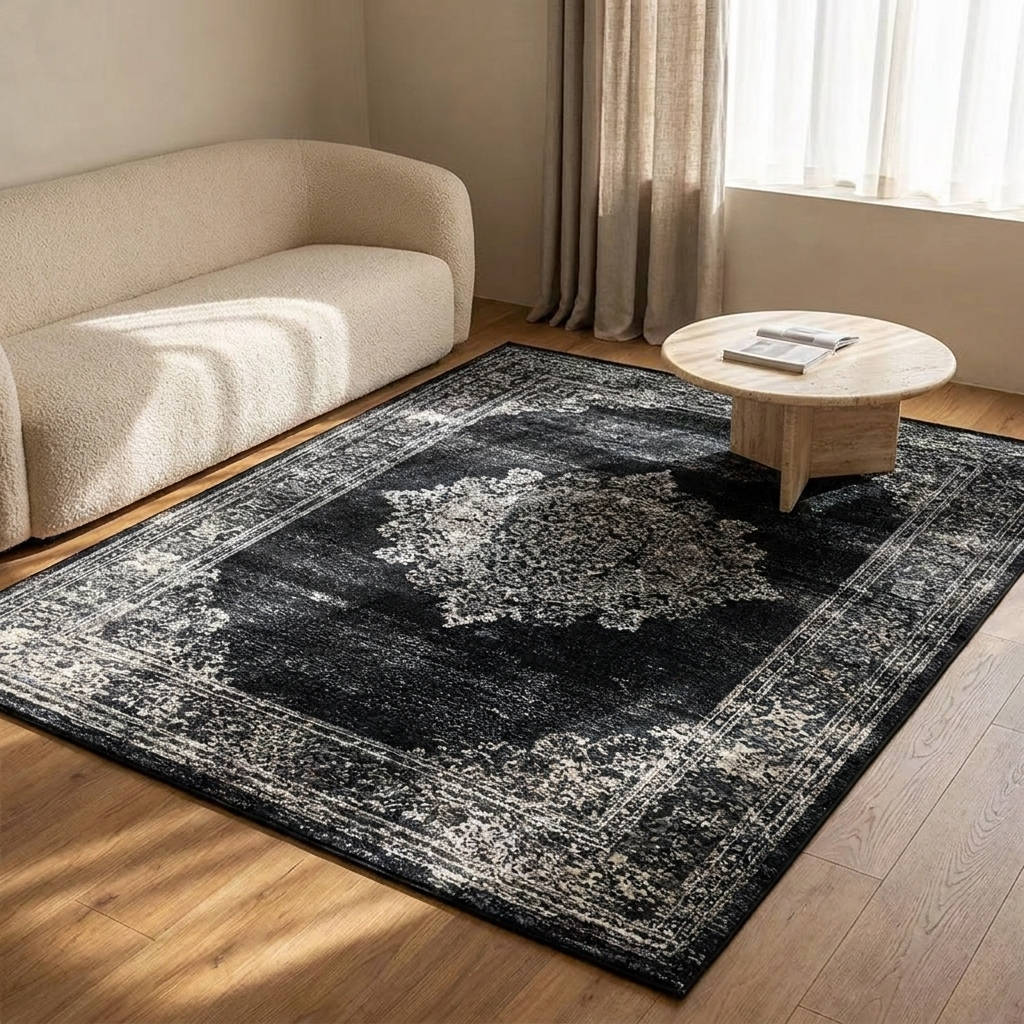 Solange rug styled in a living room