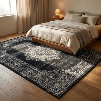 Solange rug styled in a bedroom