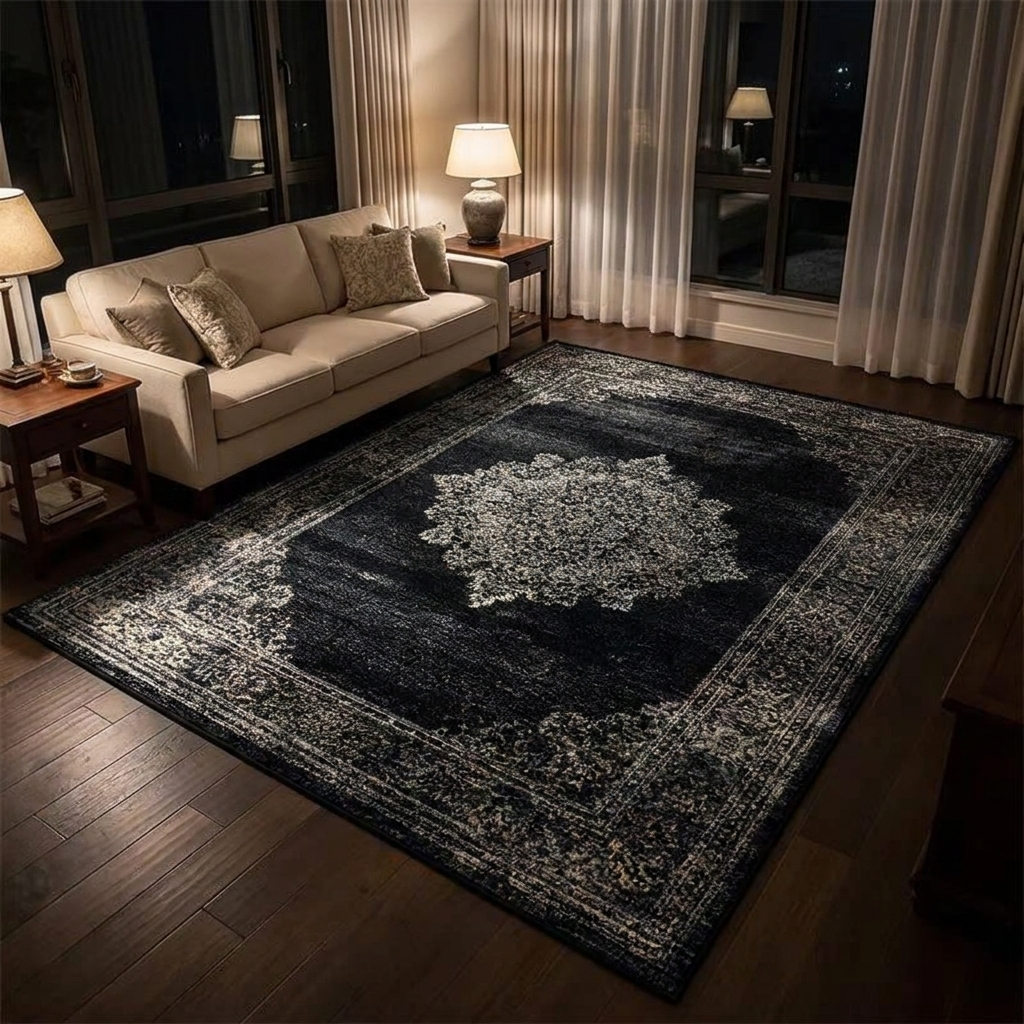 Solange rug, lit at night