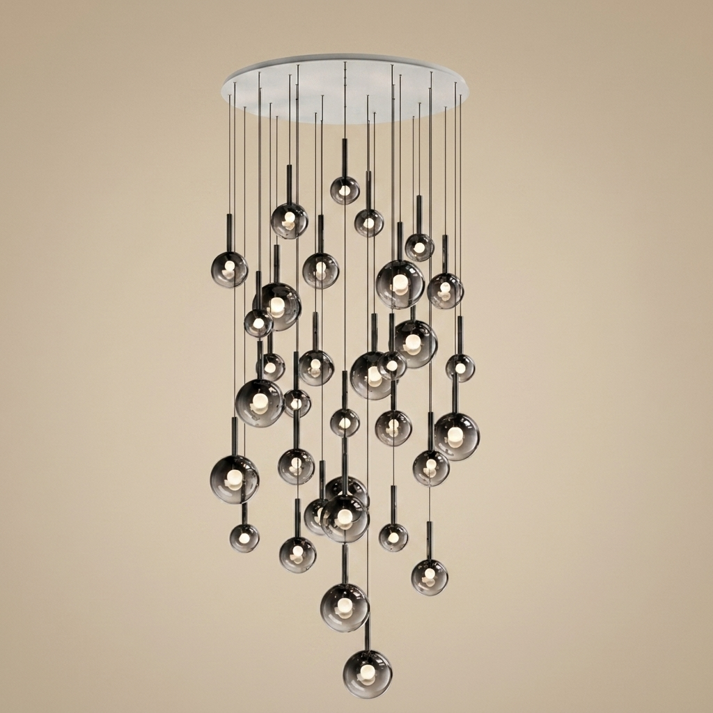 Soleil stair chandelier, 33 heads
