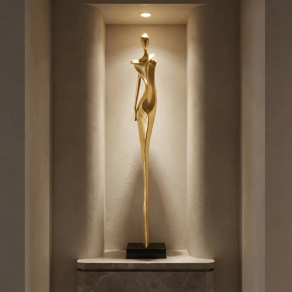 Spire sculpture, lit at night