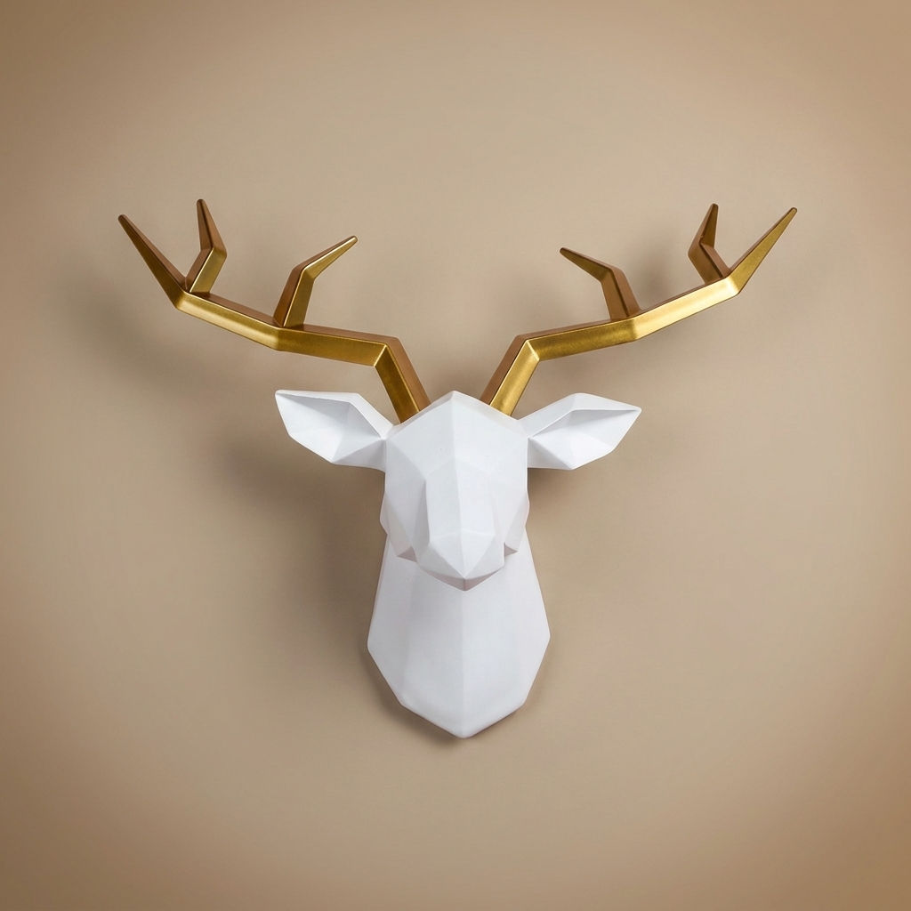 Stag stag head wall sculpture, gold