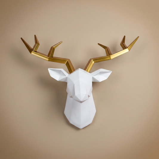 Stag stag head wall sculpture, gold