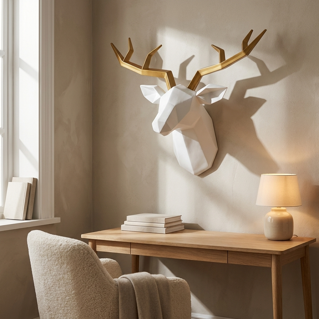 Stag stag head wall sculpture styled in a study
