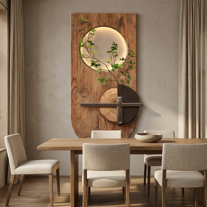Thatch wall art styled in a dining room