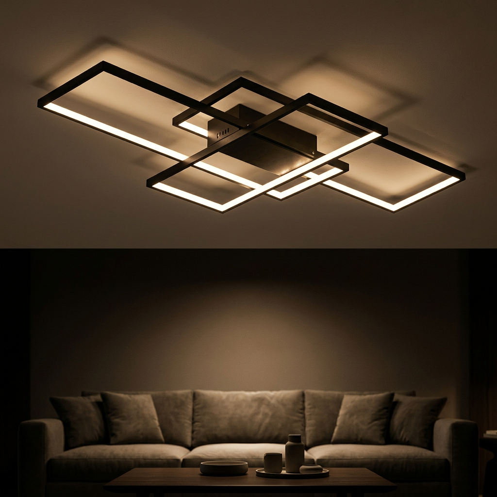Theron flush ceiling light, lit at night