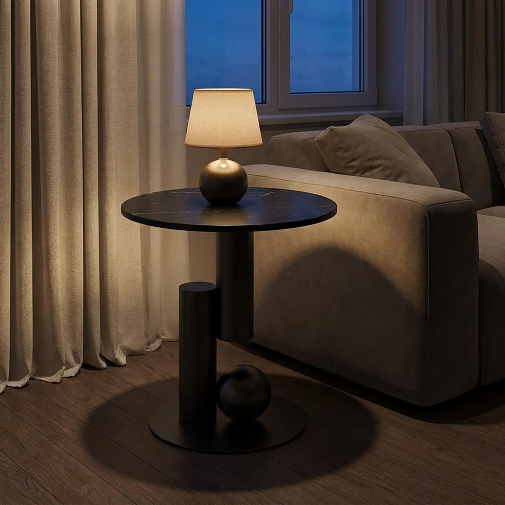 Tondel side table, lit at night
