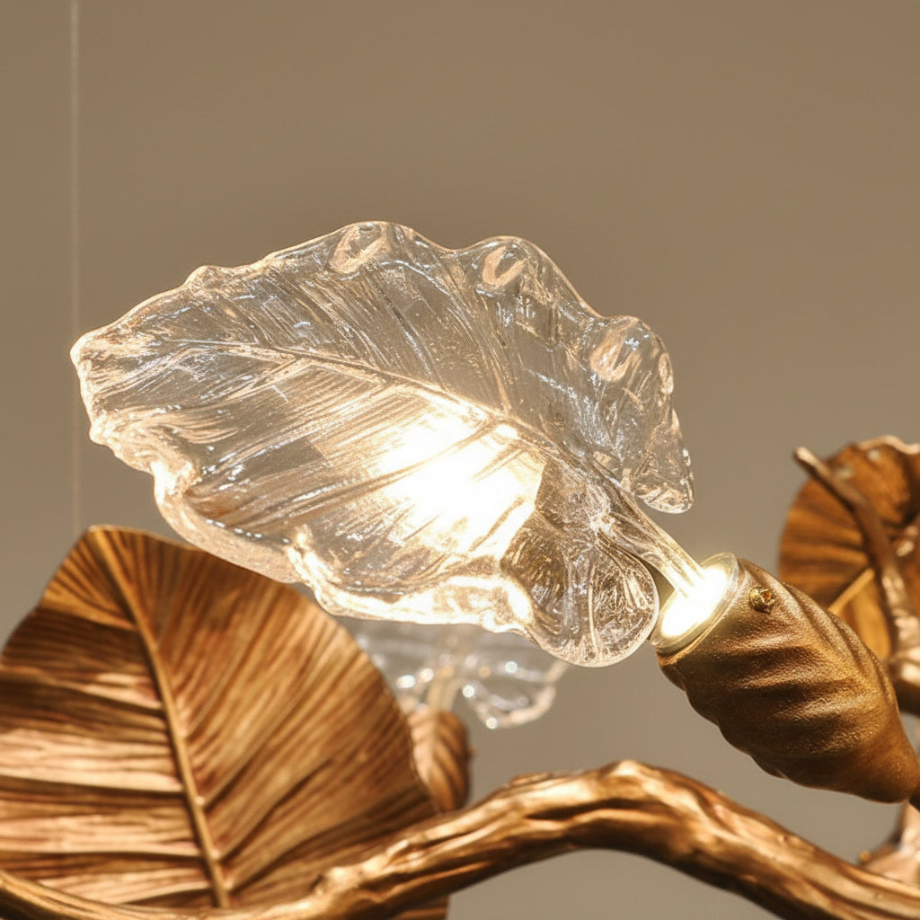 Laurel Branch Chandelier - glowing crystal glass leaf detail