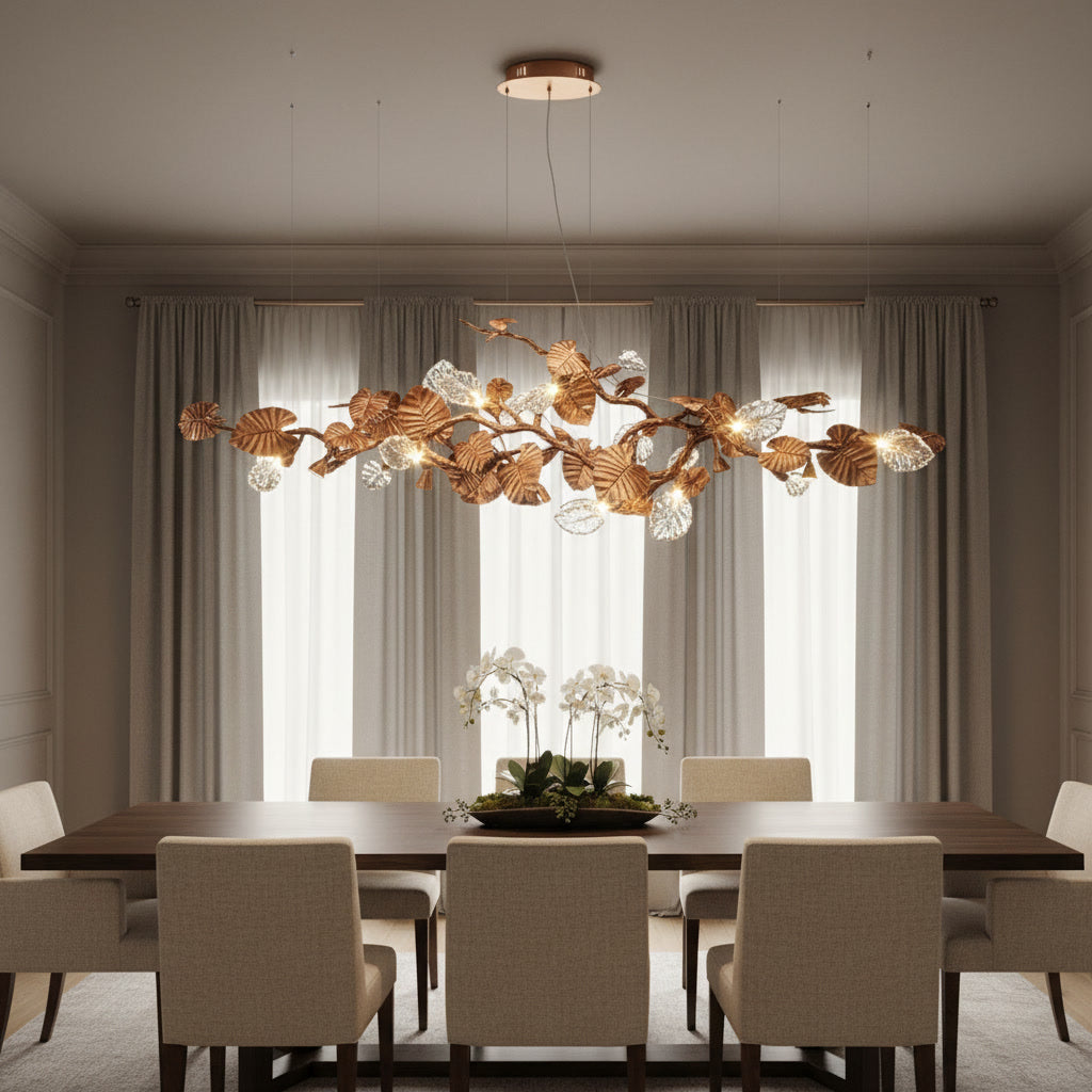 Laurel Branch Chandelier styled spanning a long dining table