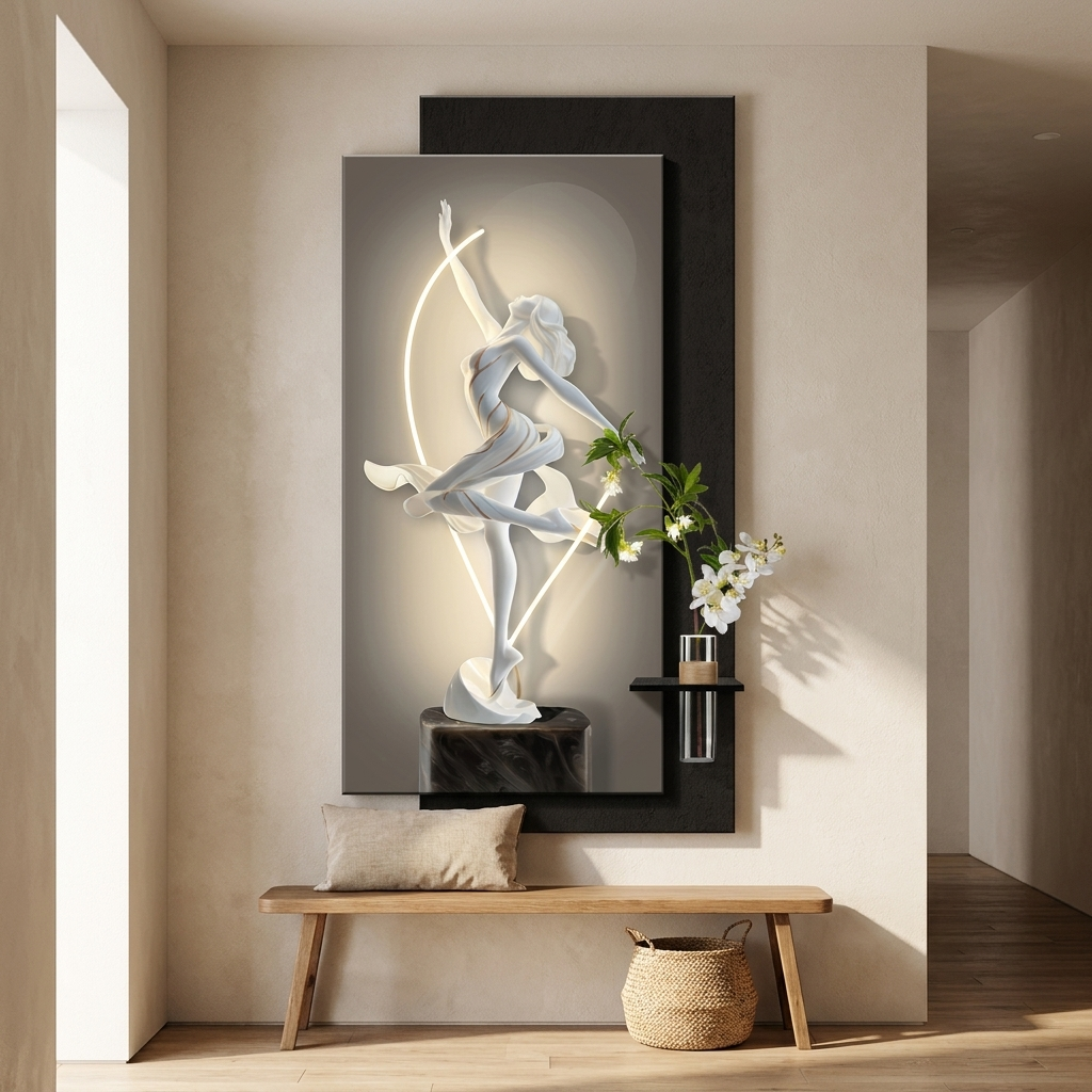 Vance wall art styled in a hallway