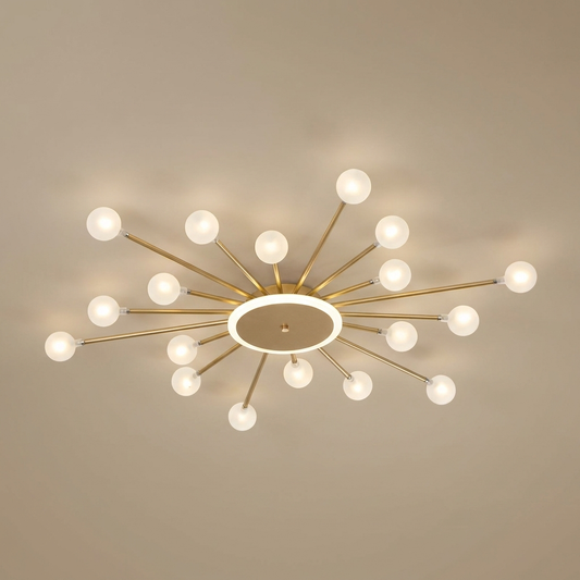 Varro semi-flush chandelier, gold 18 orbs
