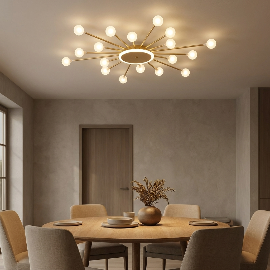 Varro semi-flush chandelier styled in a dining room
