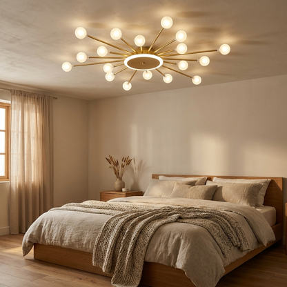 Varro semi-flush chandelier styled in a bedroom