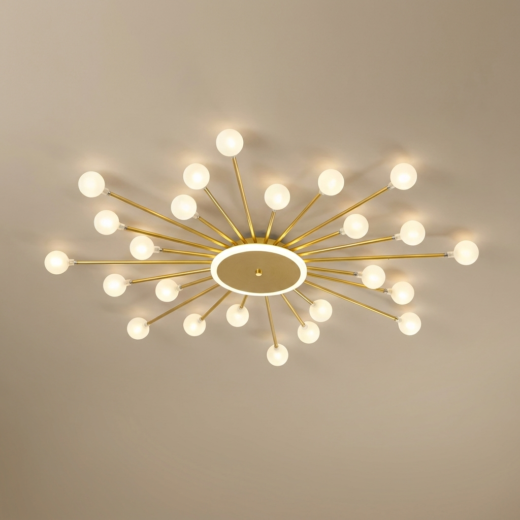 Varro semi-flush chandelier, gold 24 orbs
