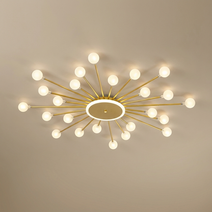 Varro semi-flush chandelier, gold 24 orbs