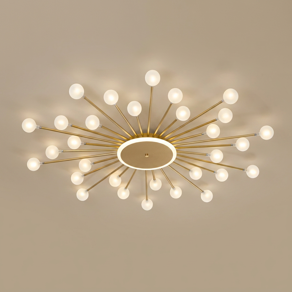 Varro semi-flush chandelier, gold 30 orbs