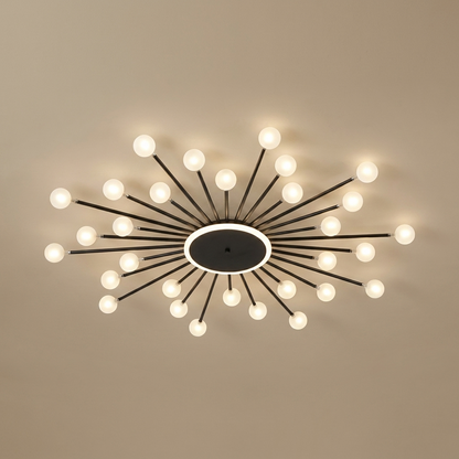 Varro semi-flush chandelier, black 30 orbs