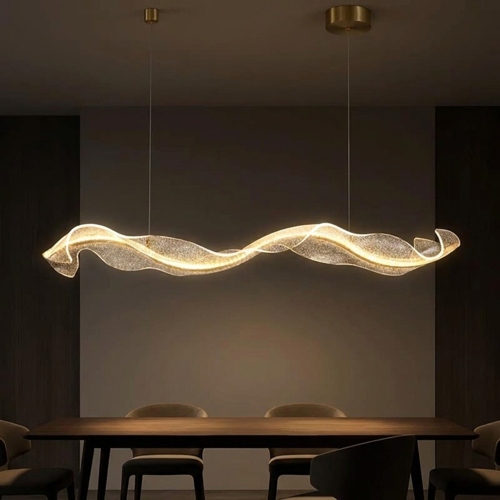 Vesna pendant, lit at night
