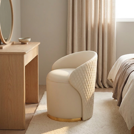 Vivian vanity stool styled in a bedroom