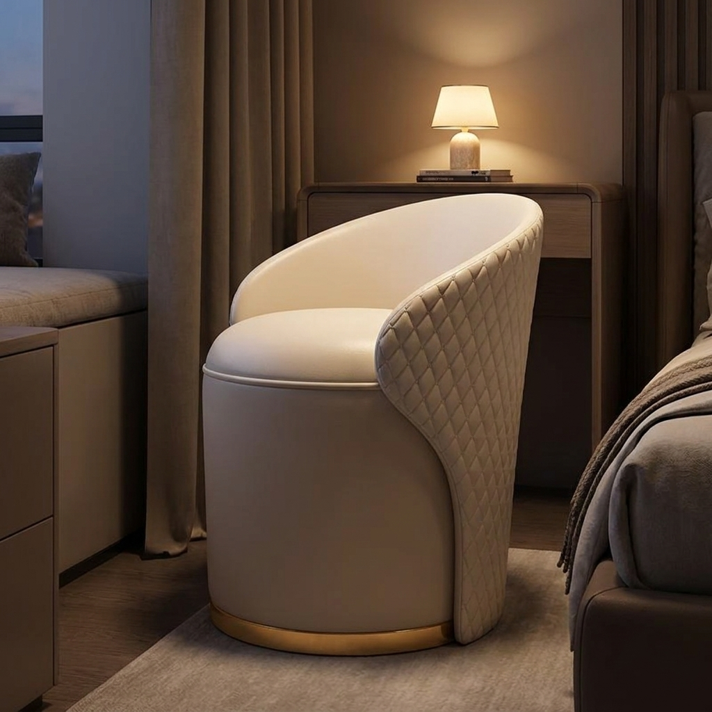 Vivian vanity stool, lit at night