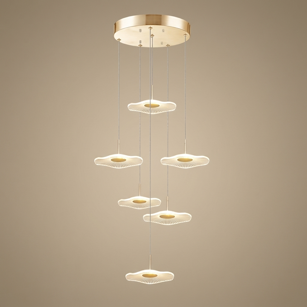 Zinnia stair chandelier, gold 6 lights