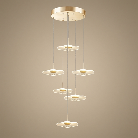Zinnia stair chandelier, gold 6 lights