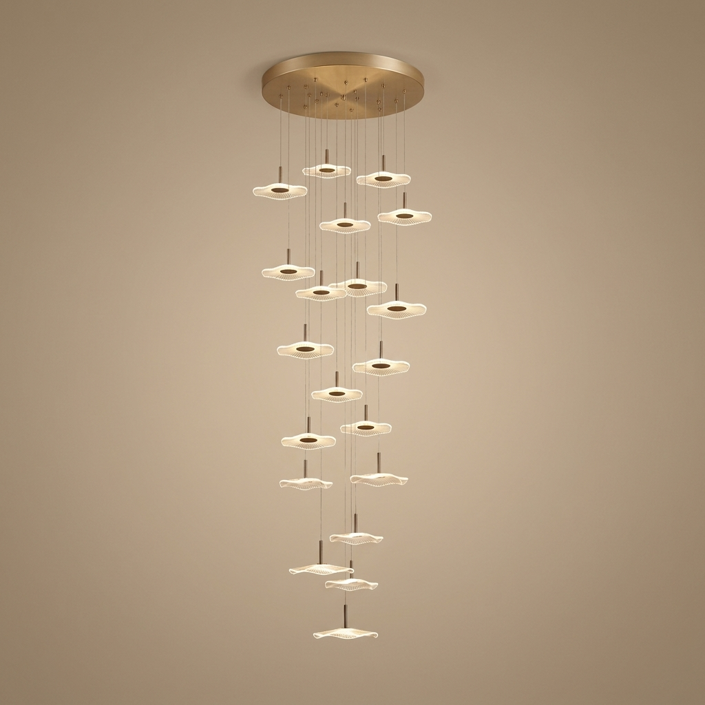 Zinnia stair chandelier, gold 20 lights