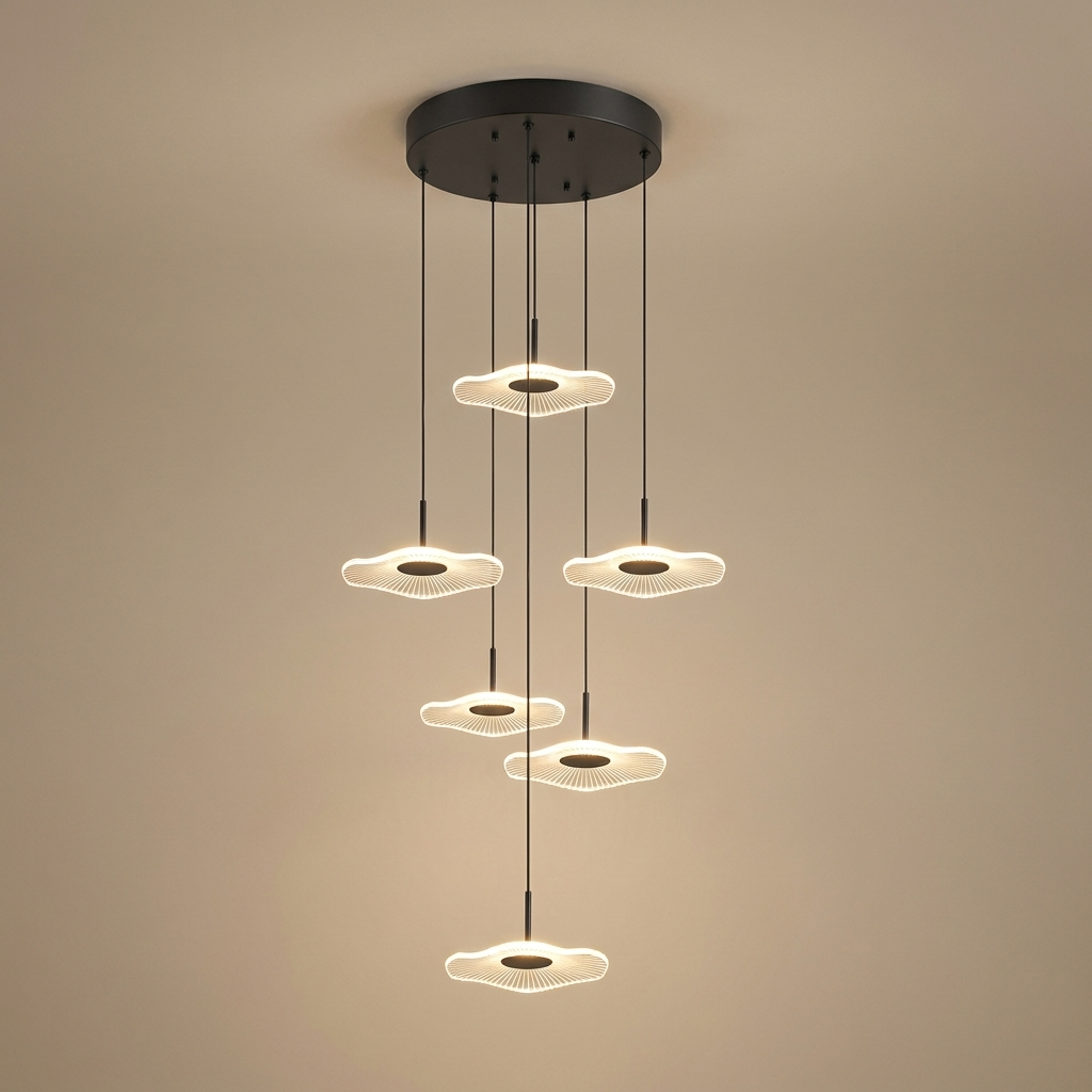 Zinnia stair chandelier, black 6 lights