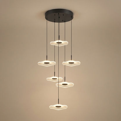 Zinnia stair chandelier, black 6 lights