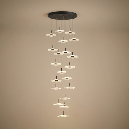 Zinnia stair chandelier, black 20 lights