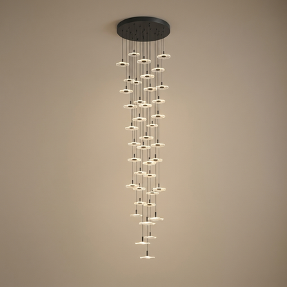 Zinnia stair chandelier, black 40 lights