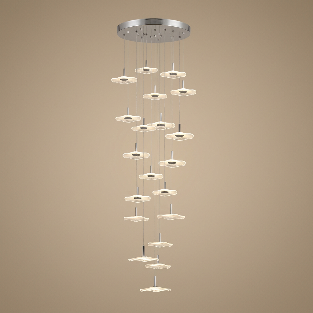 Zinnia stair chandelier, silver 20 lights