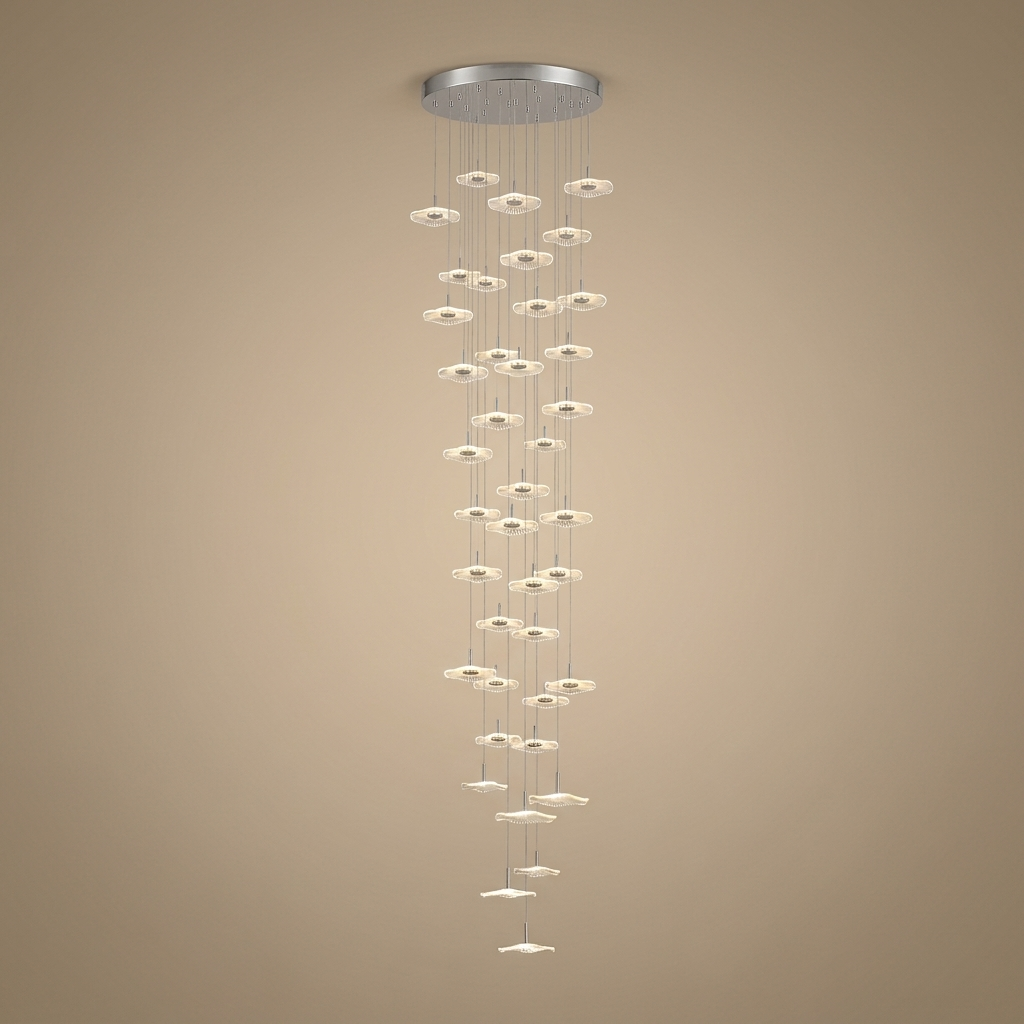 Zinnia stair chandelier, silver 40 lights