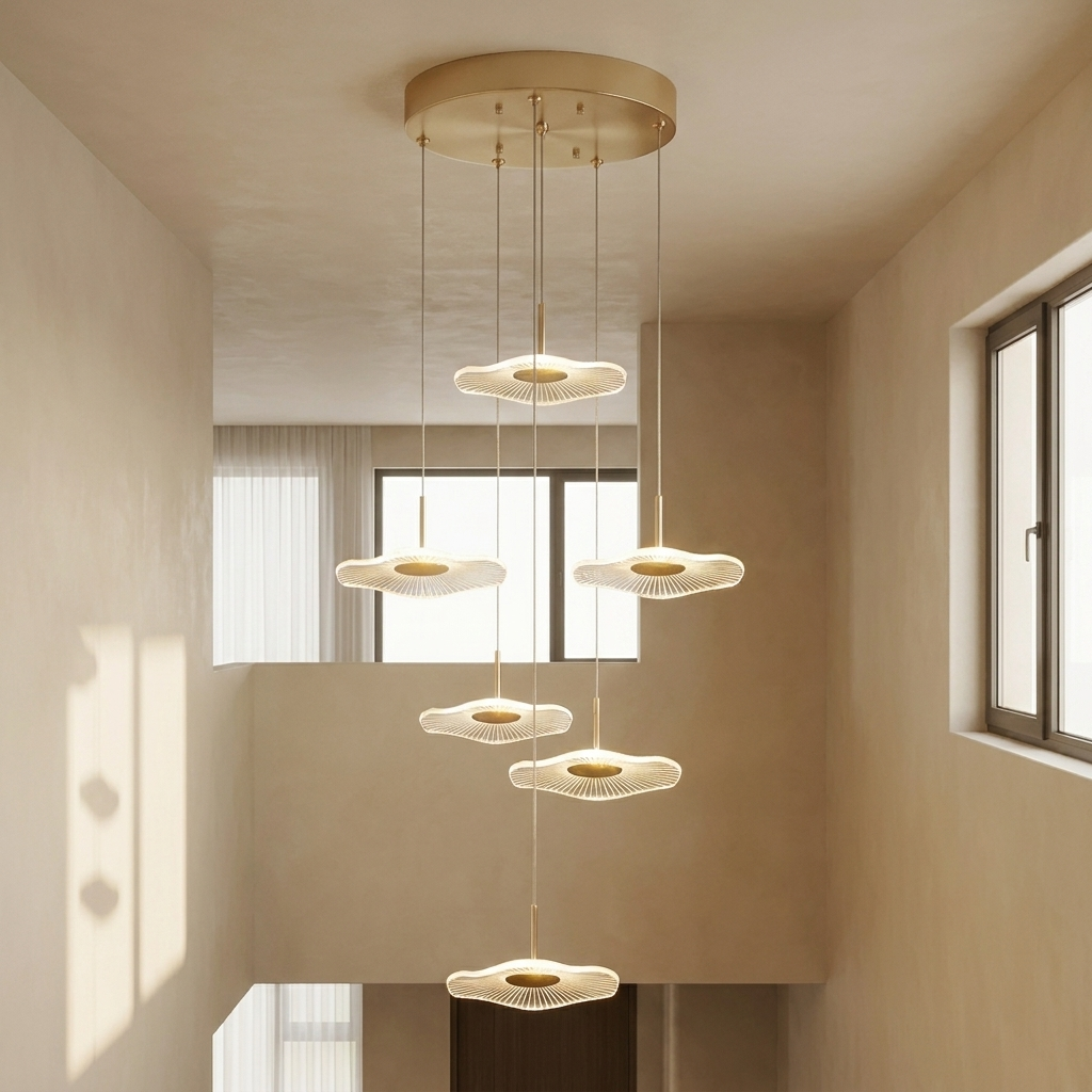 Zinnia Stair Chandelier styled in a stairwell